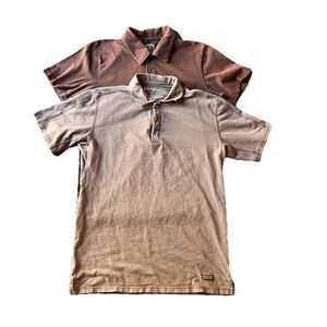 Life Is‎ Good Men’s Polo Shirt Medium Golf Semi Fitted FADED Brown  Lot Of 2